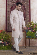 Lilac Pink Jacquard Woven Indo Western Mens Indian Wedding Attire