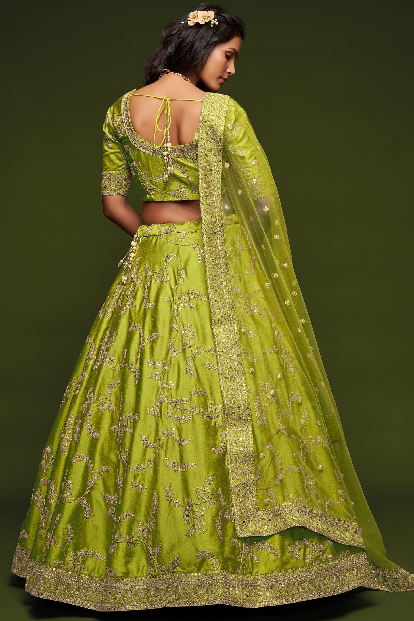 Lemon Embroidered Lehenga Choli Art Silk with Dori Zari Work