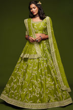 Lemon Embroidered Lehenga Choli Art Silk with Dori Zari Work