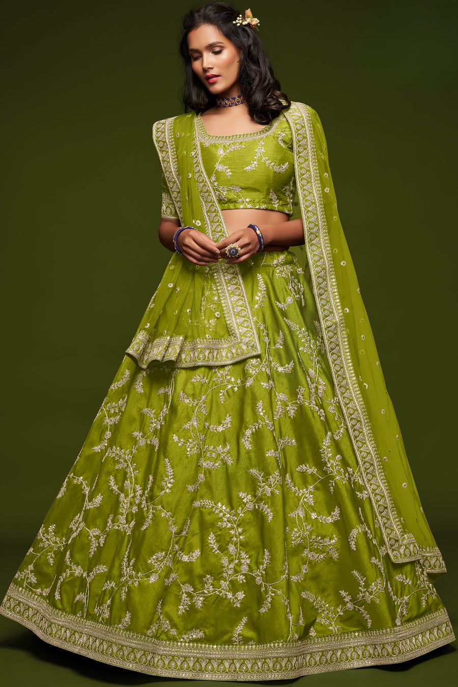 Lemon Embroidered Lehenga Choli Art Silk with Dori Zari Work