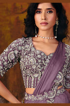 Mauve sequin saree back view of the embroidered blouse
