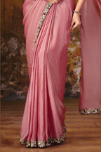 Pink sequin saree drape detail with embellished border