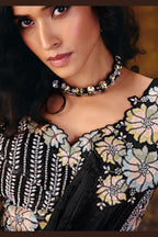 Black sequin saree drape detail with beaded border