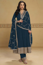 Dark Teal Full Sleeve Embroidered Kurta Set with Pant & Dupatta