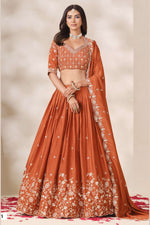Rust Orange Lehenga for Wedding with Sequin & Thread Embroidery