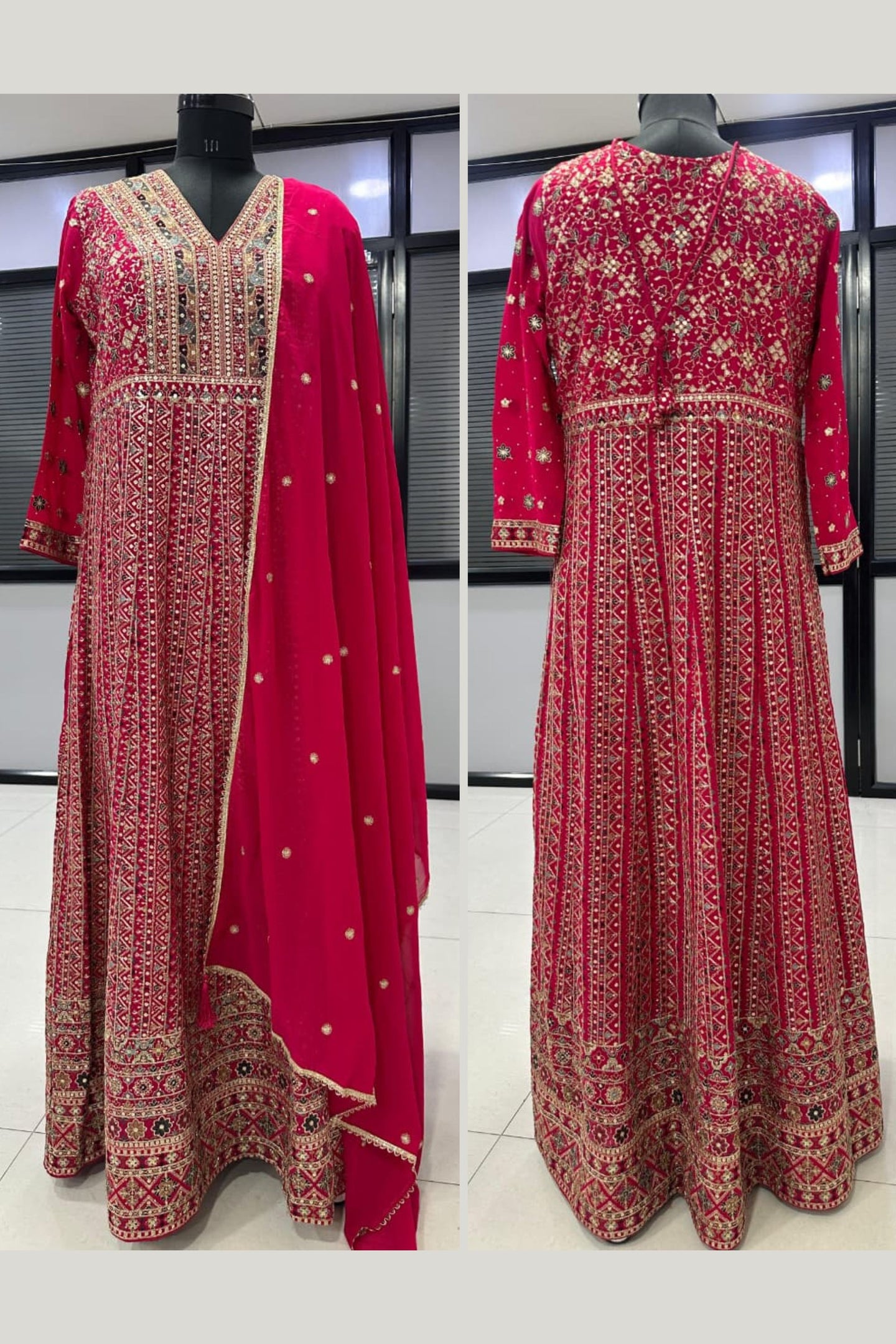 Magenta Anarkali Dress for Sangeet in Georgette - Zari & Resham Work