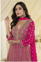 Magenta Georgette Anarkali Dress for Sangeet with Zari and Resham Embroidery