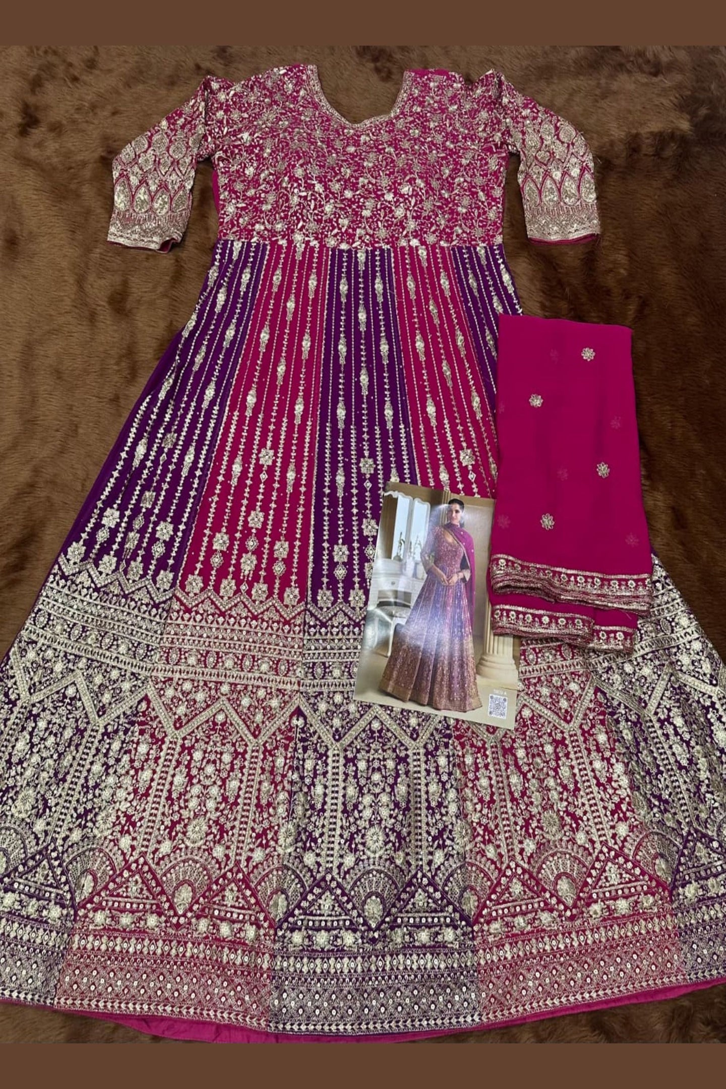 Magenta Georgette Anarkali Suit For Indian & Pakistani Wedding Festival - Sequins & Thread Embroidery Work