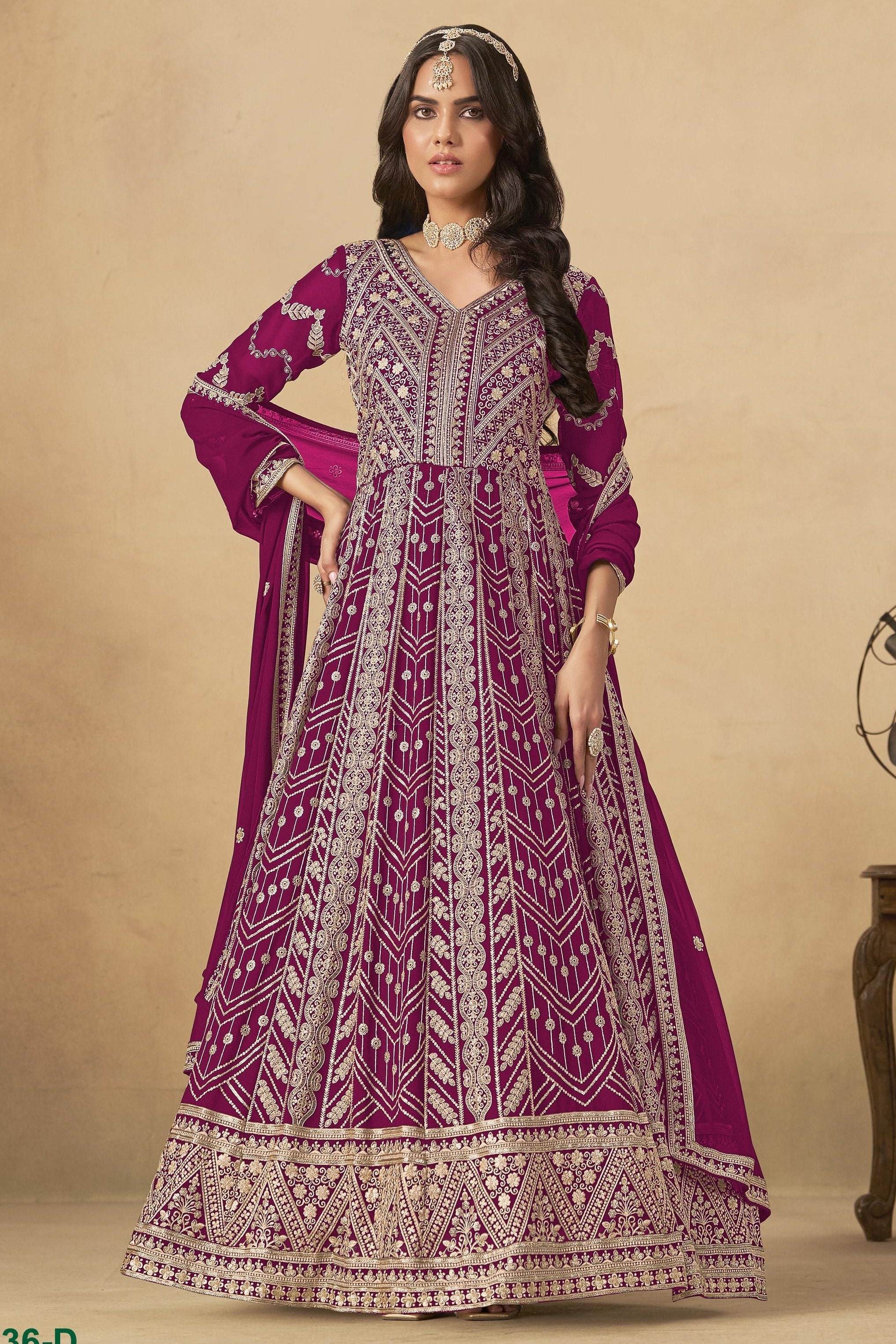 Magenta Georgette Anarkali Suit For Indian & Pakistani Wedding Festival - Thread & Sequins Embroidery Work