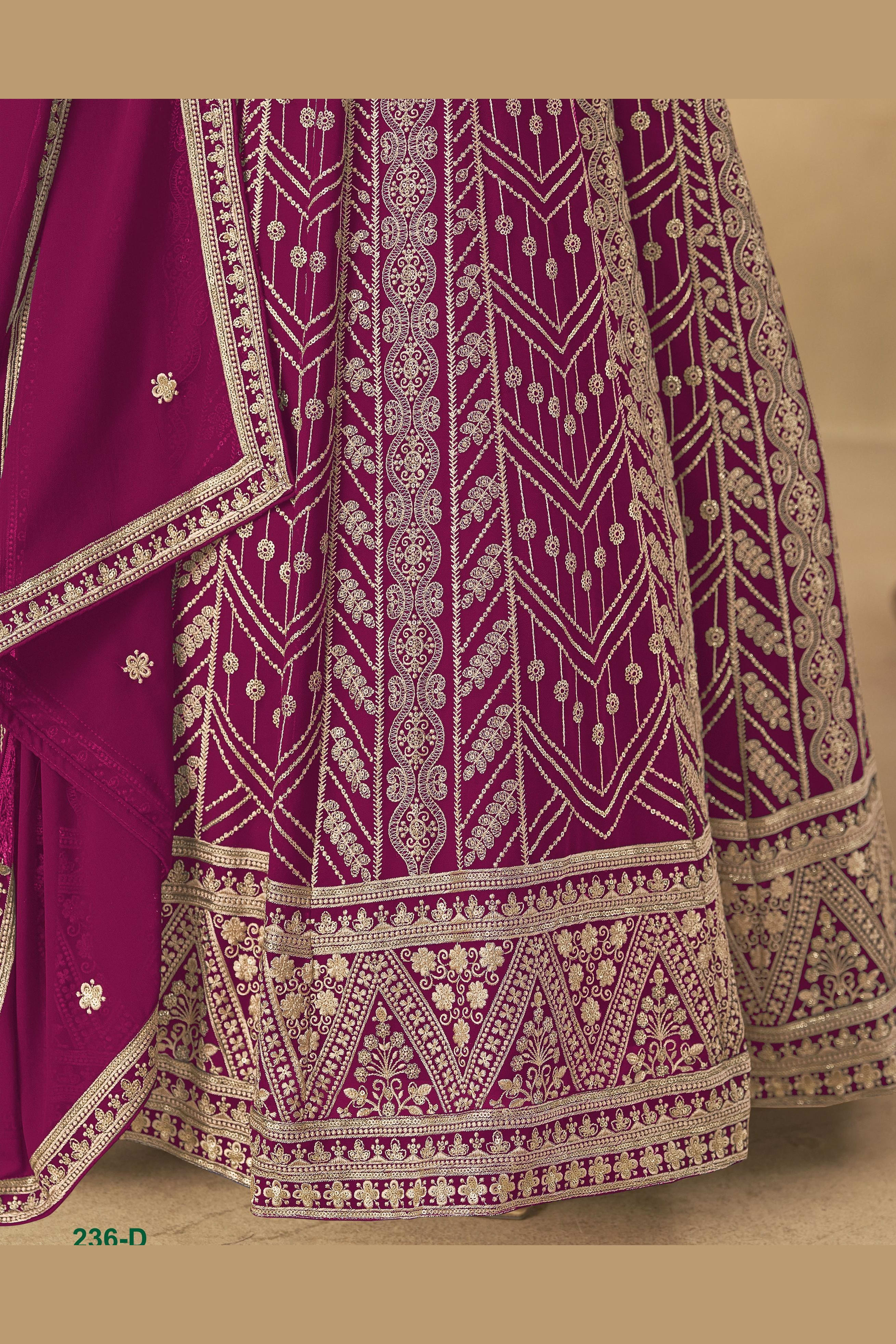 Magenta Georgette Anarkali Suit For Indian & Pakistani Wedding Festival - Thread & Sequins Embroidery Work