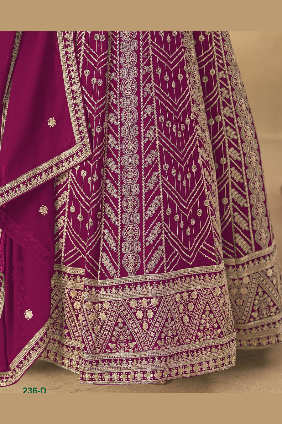 Magenta Georgette Anarkali Suit For Indian & Pakistani Wedding Festival - Thread & Sequins Embroidery Work