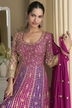 Magenta  Georgette Anarkali Suit For Indian & Pakistani Wedding Festival - Sequins & Thread Embroidery Work