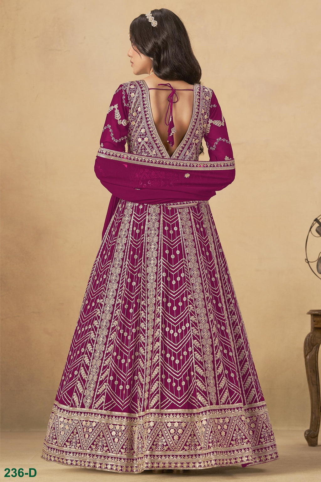 Magenta Georgette Anarkali Suit For Indian & Pakistani Wedding Festival - Thread & Sequins Embroidery Work