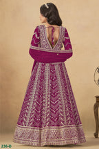 Magenta Georgette Anarkali Suit For Indian & Pakistani Wedding Festival - Thread & Sequins Embroidery Work