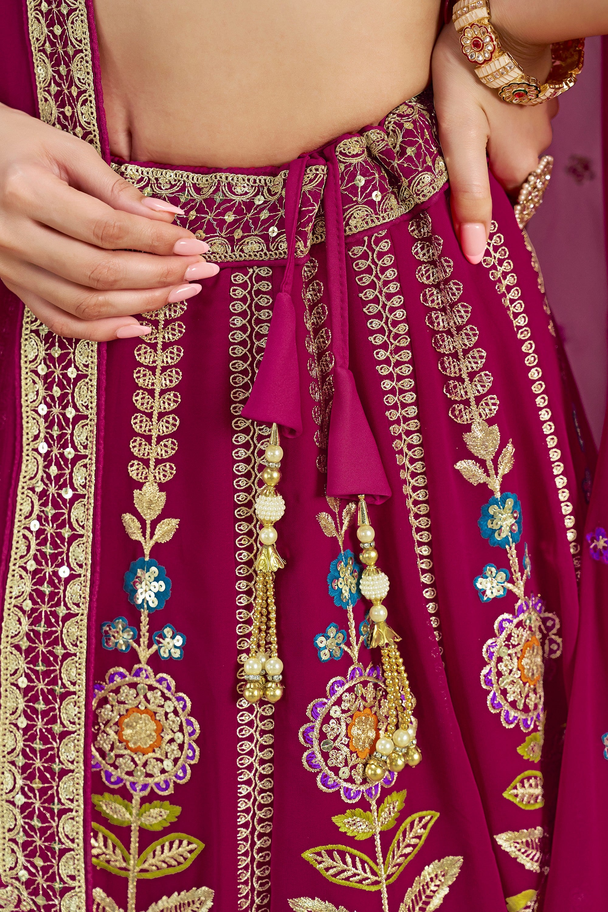 Magenta Georgette Lehenga Choli For Indian & Pakistani Wedding Festival - Zari Work, Resham Embroidery Work, Sequence Embroidery Work, Dori Work