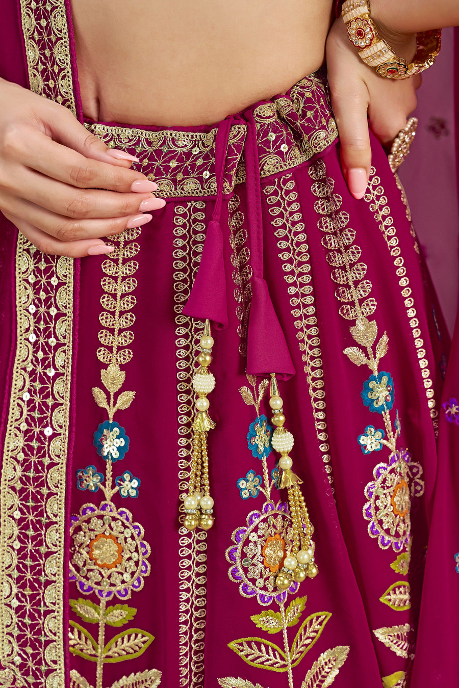 Magenta Georgette Lehenga Choli For Indian & Pakistani Wedding Festival - Zari Work, Resham Embroidery Work, Sequence Embroidery Work, Dori Work
