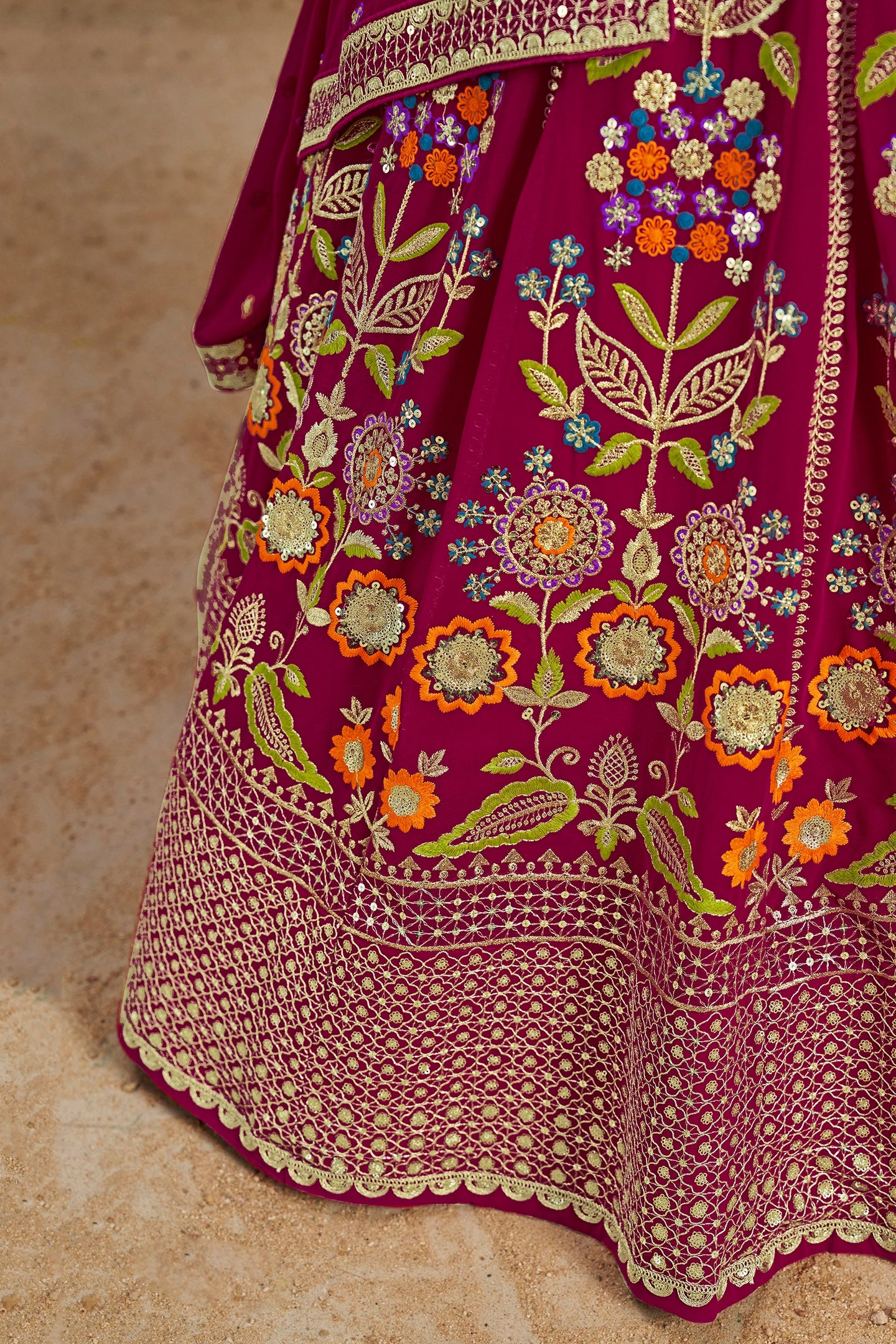 Magenta Georgette Lehenga Choli For Indian & Pakistani Wedding Festival - Zari Work, Resham Embroidery Work, Sequence Embroidery Work, Dori Work
