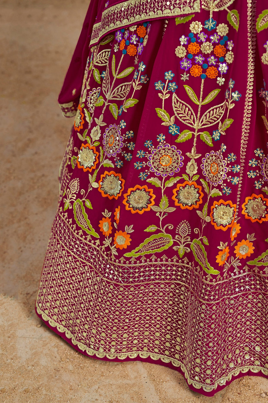 Magenta Georgette Lehenga Choli For Indian & Pakistani Wedding Festival - Zari Work, Resham Embroidery Work, Sequence Embroidery Work, Dori Work