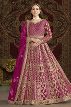 Magenta Net Anarkali Suits for Wedding with Dori and Sequins Embroidery