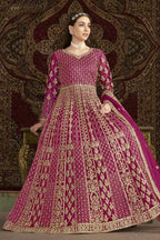 Magenta Net Anarkali Suits for Wedding with Dori and Sequins Embroidery