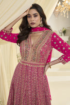 Magenta Georgette Anarkali Dress for Sangeet with Zari and Resham Embroidery