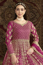 Magenta Net Anarkali Suits for Wedding with Dori and Sequins Embroidery