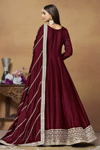 Maroon Art Silk Plain Anarkali Suit with Sequins Work