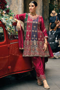 Maroon Chinon Silk Kameez with Plazzo And Dupatta For Indian Suit Festivals & Pakistani Weddings - Embroidery Work