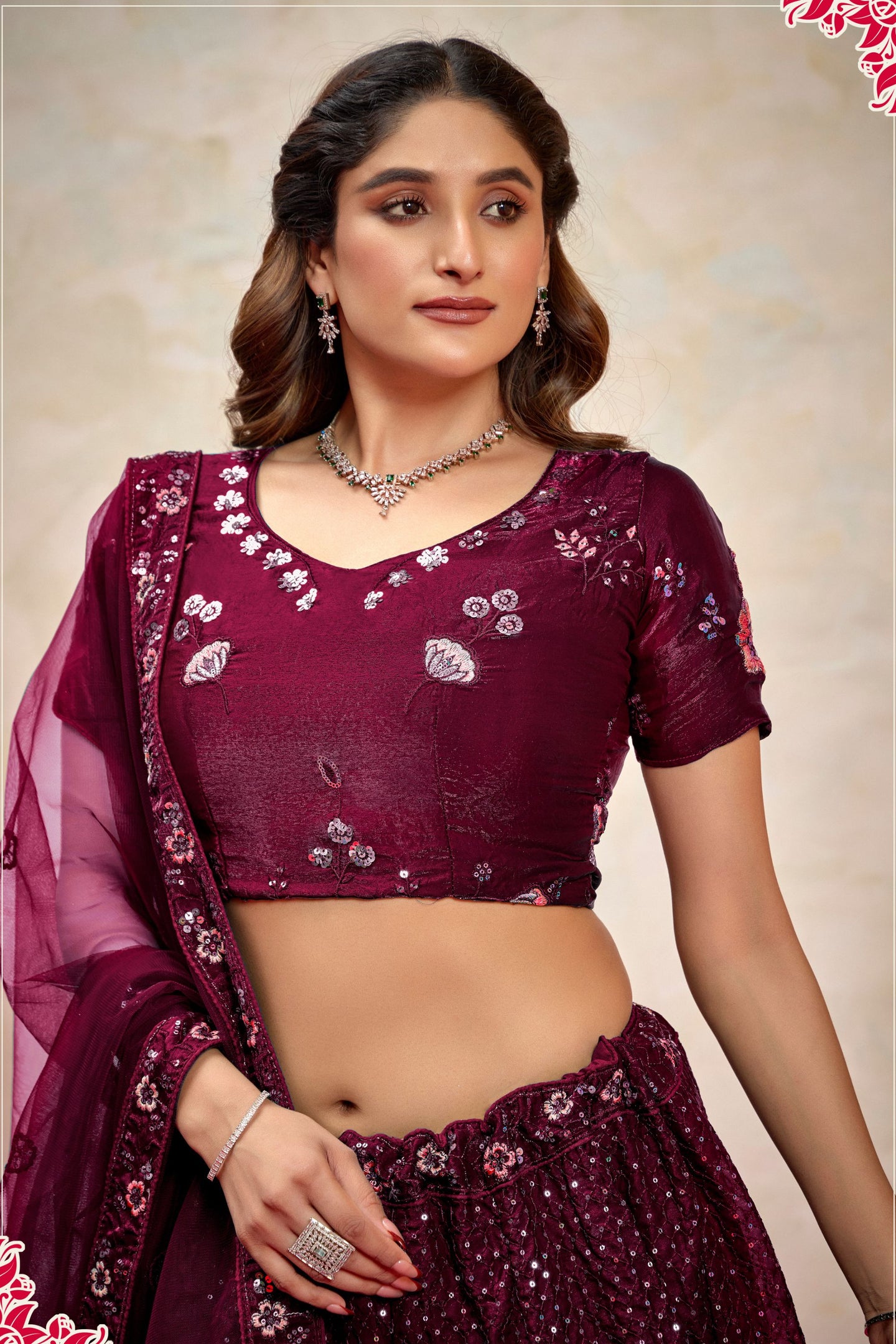 Maroon Silk Lehenga Choli For Indian Festivals & Pakistani Weddings Dress - Thread Embroidery Work, Sequence Embroidery Work