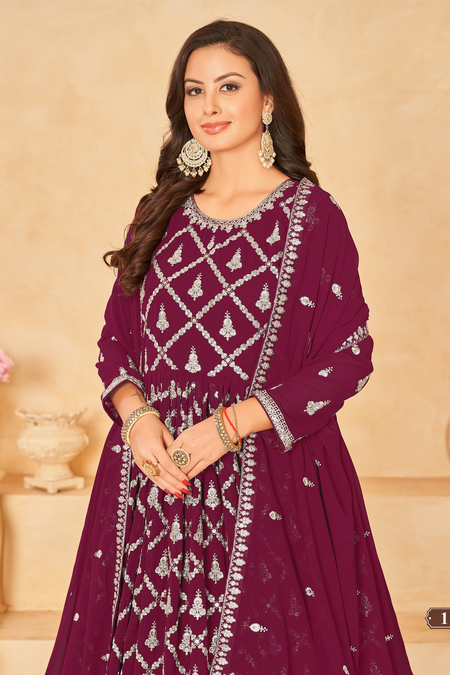 Maroon Georgette Anarkali Wear with Sequins and Thread Embroidery Work
