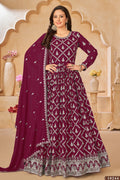 Maroon Georgette Anarkali Wear with Sequins and Thread Embroidery Work