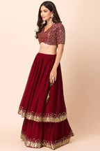 Maroon Georgette Ghagra Choli for Women with Zari and Sequin Work