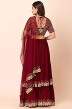 Maroon Georgette Ghagra Choli for Women with Zari and Sequin Work