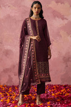Maroon Georgette Kameez with Pant & Dupatta For Ladies Indian Festivals & Weddings - Embroidery Work