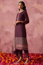 Maroon Georgette Kameez with Pant & Dupatta For Ladies Indian Festivals & Weddings - Embroidery Work