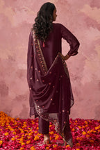Maroon Georgette Kameez with Pant & Dupatta For Ladies Indian Festivals & Weddings - Embroidery Work