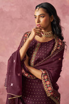 Maroon Georgette Kameez with Pant & Dupatta For Ladies Indian Festivals & Weddings - Embroidery Work