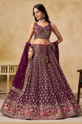 Maroon Georgette Lehenga Choli For Indian & Pakistani Wedding Festival - Sequins & Thread Embroidery Work