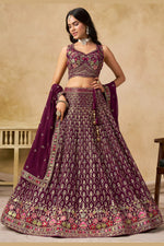 Maroon Georgette Lehenga Choli For Indian & Pakistani Wedding Festival - Sequins & Thread Embroidery Work