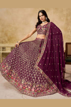 Maroon Georgette Lehenga Choli For Indian & Pakistani Wedding Festival - Sequins & Thread Embroidery Work