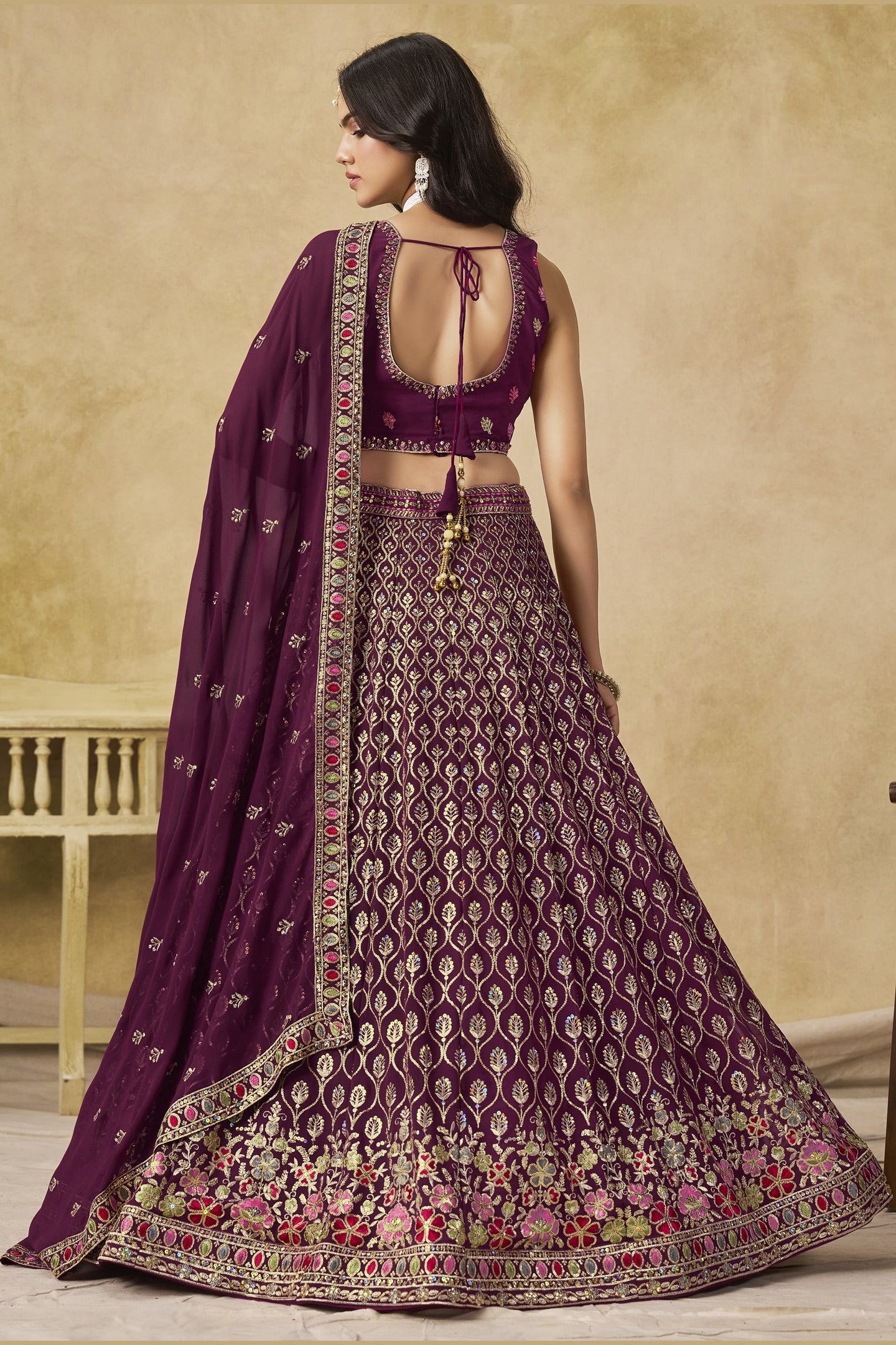 Maroon Georgette Lehenga Choli For Indian & Pakistani Wedding Festival - Sequins & Thread Embroidery Work