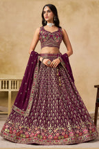 Maroon Georgette Lehenga Choli For Indian & Pakistani Wedding Festival - Sequins & Thread Embroidery Work
