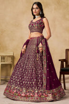 Maroon Georgette Lehenga Choli For Indian & Pakistani Wedding Festival - Sequins & Thread Embroidery Work