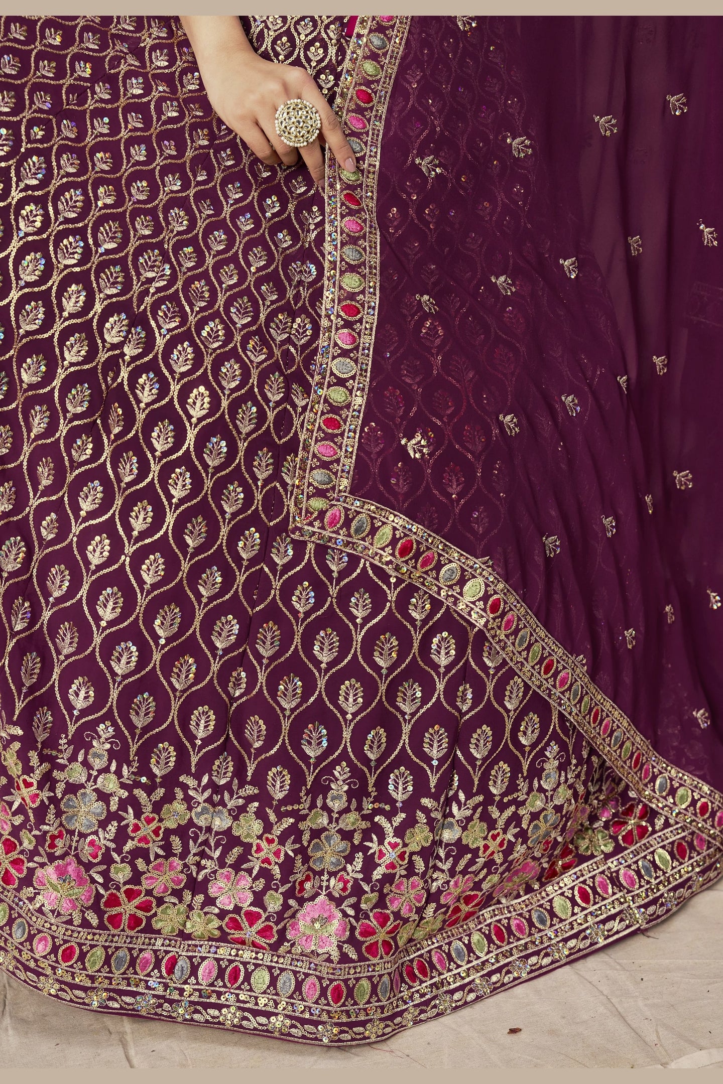 Maroon Georgette Lehenga Choli For Indian & Pakistani Wedding Festival - Sequins & Thread Embroidery Work