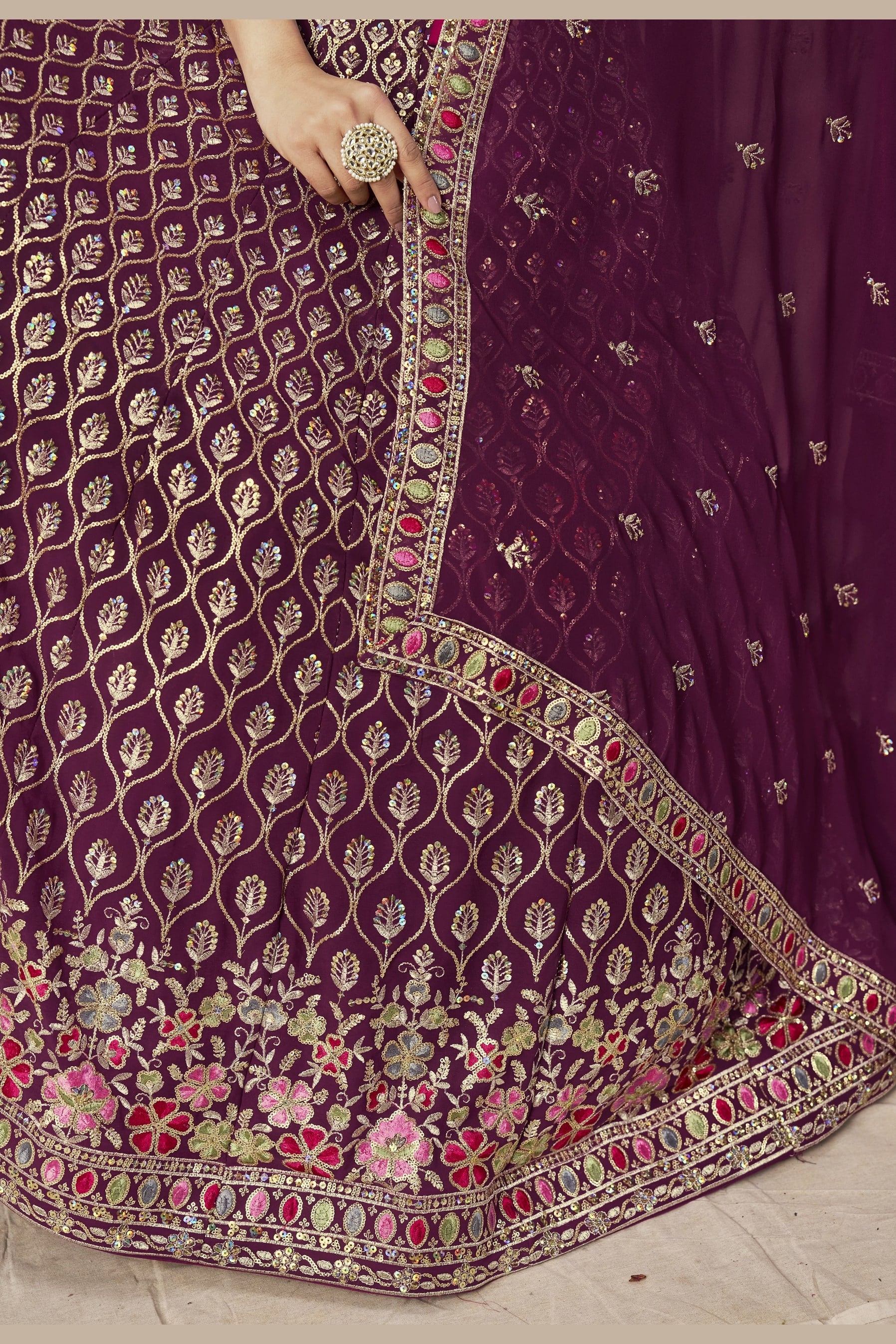 Maroon Georgette Lehenga Choli For Indian & Pakistani Wedding Festival - Sequins & Thread Embroidery Work