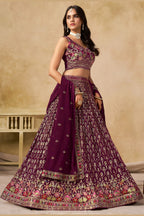 Maroon Georgette Lehenga Choli For Indian & Pakistani Wedding Festival - Sequins & Thread Embroidery Work