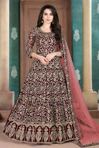 Maroon Georgette Thread Work Anarkali Dresses for an Indian Wedding Guest