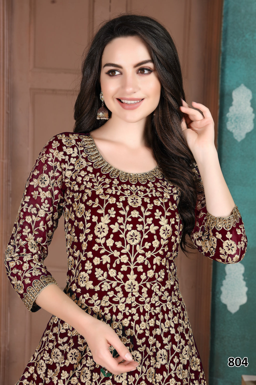 Maroon Georgette Thread Work Anarkali Dresses for an Indian Wedding Guest