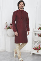 Maroon Jacquard Silk Plain Straight Kurta Pajama for Men for Wedding & Festival