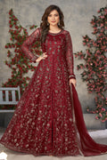 Maroon Net Anarkali Dress for Women with Thread and Sequins Embroidery